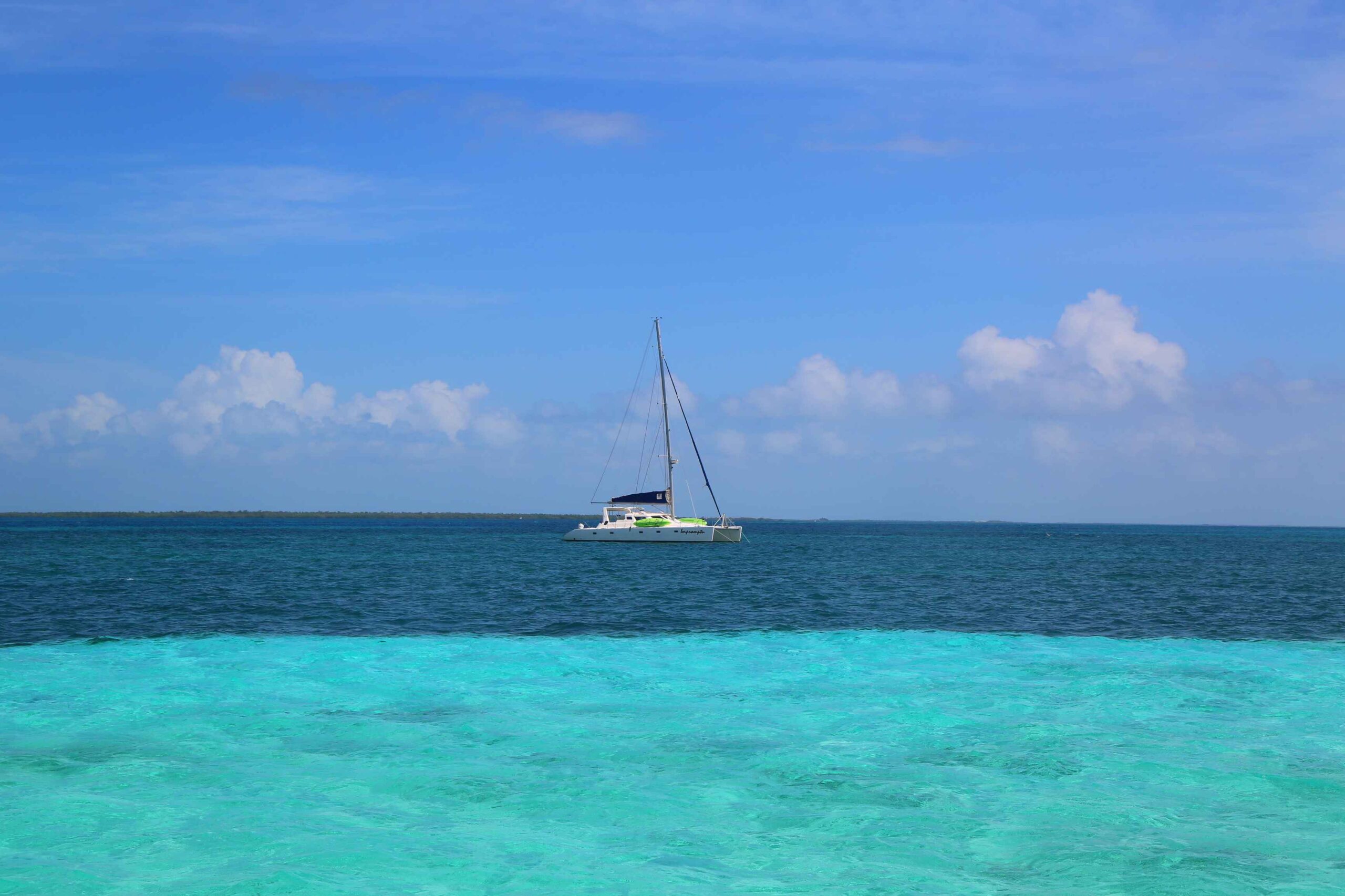 Catamaran used for sailing tour on blue waters