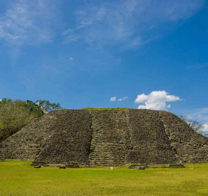 "Lubaantun Archaeological Marvel: Frontal View of Ancient Structure