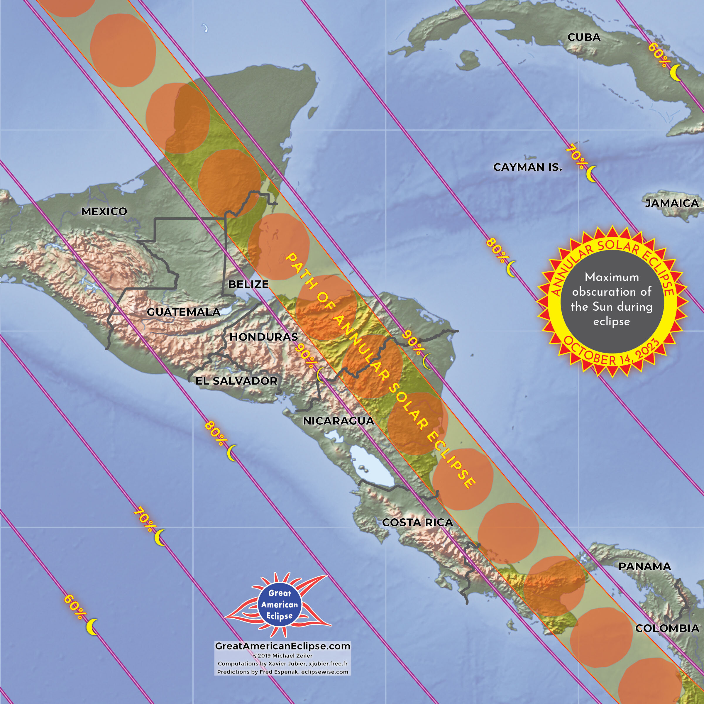 Illustration of the annular solar eclipse path across Central America.