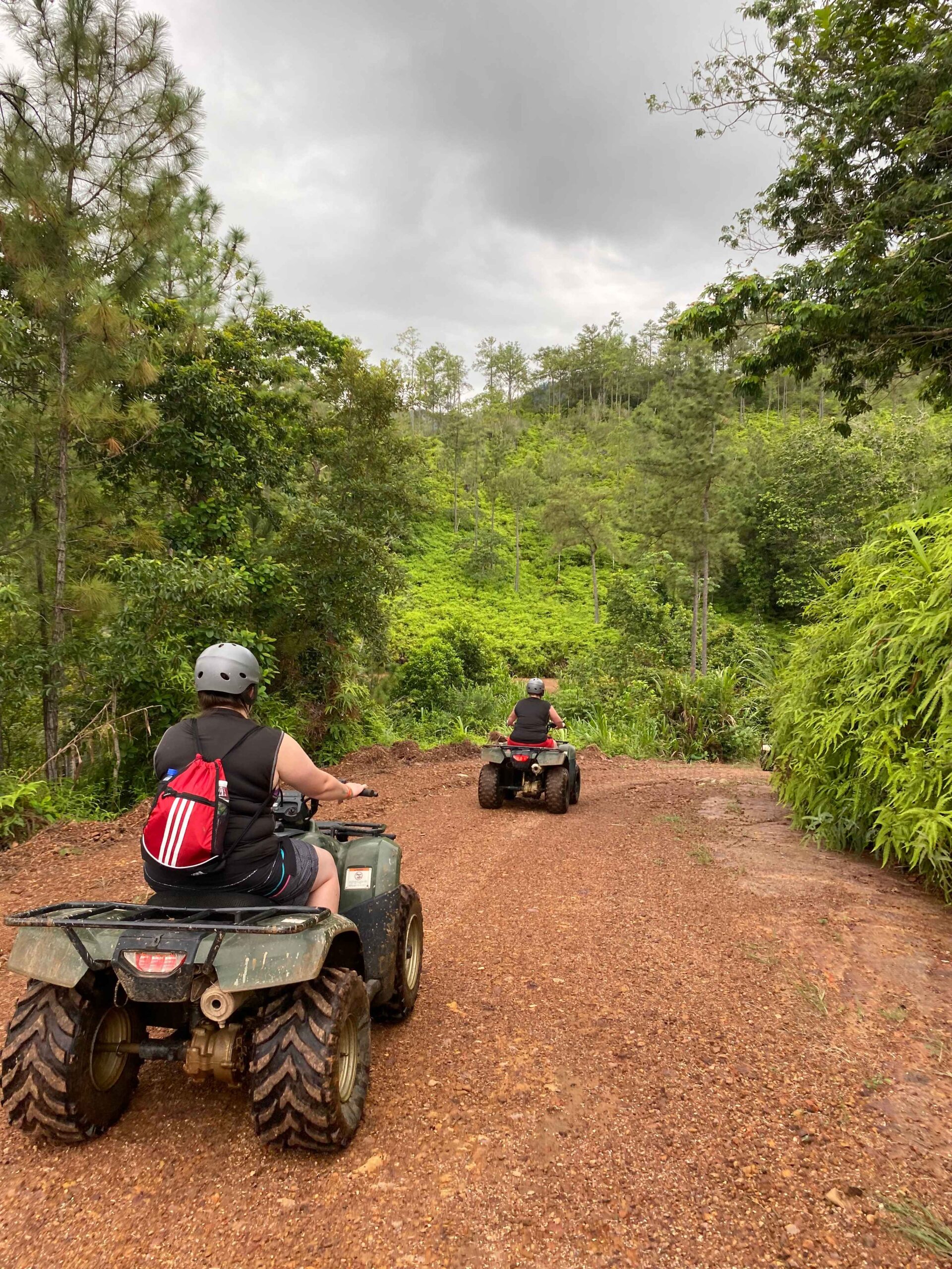 Two ATV riders enjoying a thrilling jungle adventure