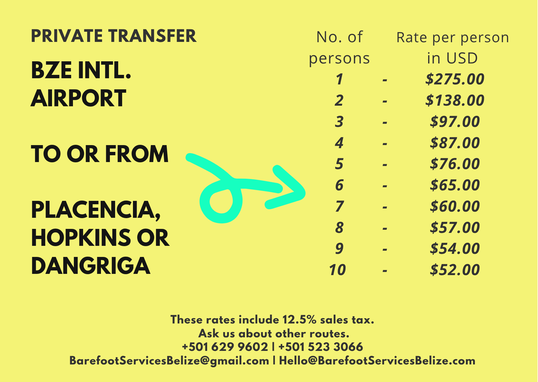 Belize Private ground transfer Placencia, BZE airport and Phillip Goldson airport, Hopkins or Dangriga